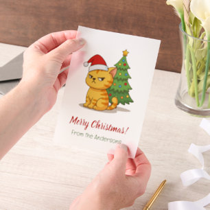 Chagrijnige Tabby Kat Rode Hoed Kerstboom Inzetstu Vellum Uitnodigingen