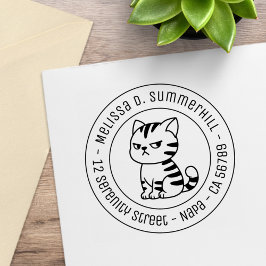 Chagrijnige Tabby Kat Ronde Adres Rubberstempel