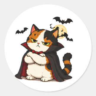 Chagrijnige Vampier Kat Halloween Ronde Sticker