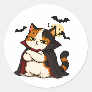 Chagrijnige Vampier Kat Halloween Ronde Sticker
