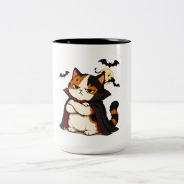 Chagrijnige Vampier Kat Halloween Tweekleurige Koffiemok