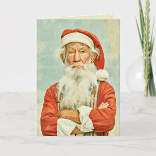 Chagrijnige Vintage Kerstman Kerstportret Kaart