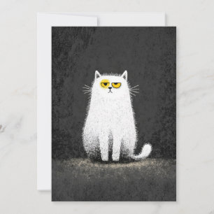 Chagrijnige Witte Kat – Grappige Minimalistische K Feestdagenkaart