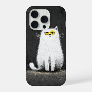 Chagrijnige Witte Kat – Grappige Minimalistische K iPhone 15 Pro Case