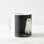 Chagrijnige Witte Kat – Grappige Minimalistische K Koffiemok (Voorkant links)