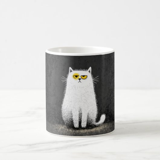 Chagrijnige Witte Kat – Grappige Minimalistische K Koffiemok (Center)