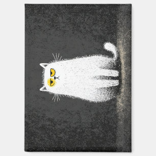 Chagrijnige Witte Kat – Grappige Minimalistische K Magneet