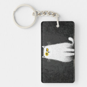 Chagrijnige Witte Kat – Grappige Minimalistische K Sleutelhanger