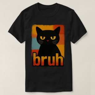 Chagrijnige Zwarte Kat "Bruh" Retro Vintage Meme T-shirt