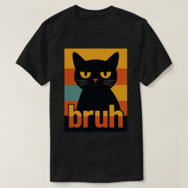 Chagrijnige Zwarte Kat "Bruh" Retro Vintage Meme T-shirt