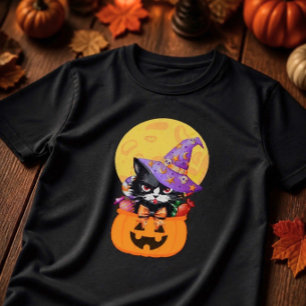 Chagrijnige Zwarte Kat Halloween T-shirt