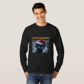 Chagrijnige Zwarte Kat ‘Klauw Humbug’ Kerstmis T-shirt (Voorkant volledig)