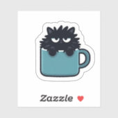 Chagrijnige Zwarte Kat Koffiekopje Sticker (Vel)