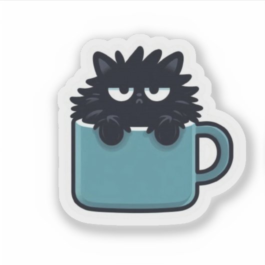 Chagrijnige Zwarte Kat Koffiekopje Sticker (Voorkant)