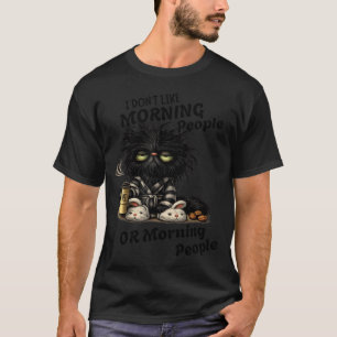 Chagrijnige zwarte kat koffieliefhebber schattige  t-shirt
