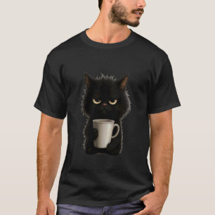 Chagrijnige Zwarte Kat Koffiemok Morgenstemming De T-shirt