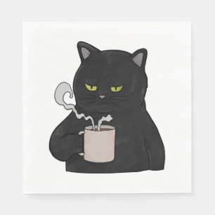 Chagrijnige Zwarte Kat met Koffie Ochtend Chagrijn Servet