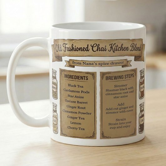 Chai-kruidenrecept Rustic Pantry-label Koffiemok