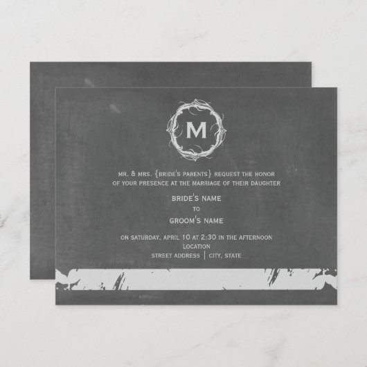 ChaIk geïnspireerde monogram bruiloft Kaart (Voorkant / Achterkant)