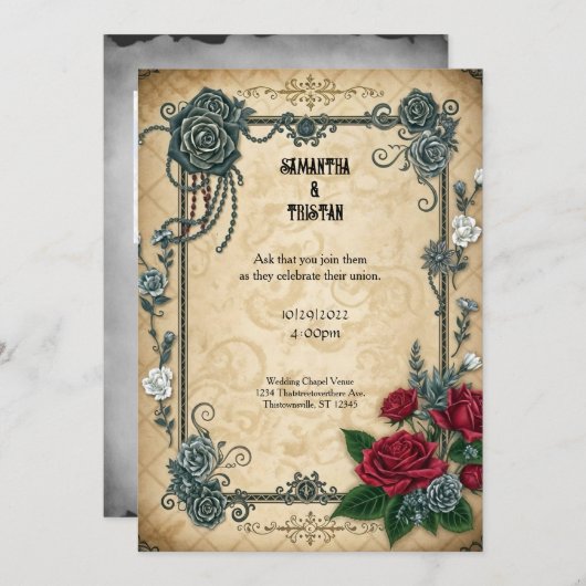 Chained Rozen Gothic Fantasy Wedding Kaart (Voorkant / Achterkant)