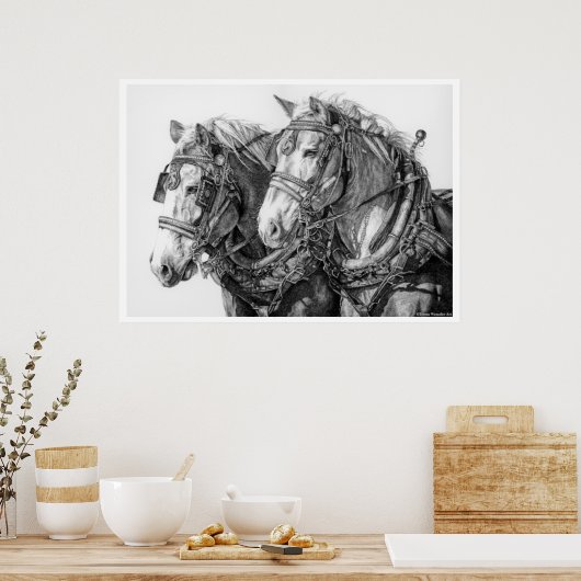 Chained to the World Draft Horses Drawing Poster (Keuken)