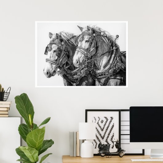 Chained to the World Draft Horses Drawing Poster (Thuiskantoor)