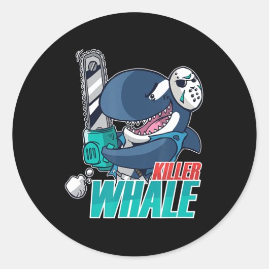 Chainsaw Killer Whale Costume Fun Orca Halloween Ronde Sticker (Voorkant)