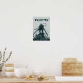 Chainsaw Man Manga Kunst – Donkere Monochrome Anim Poster (Keuken)