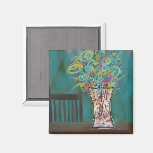 Chair with Expressive Bouquet Original Art Magneet (Voorkant / Achterkant)