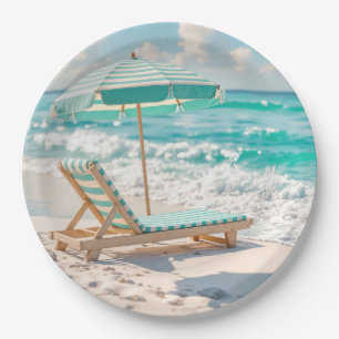 Chaise Lounge op White Ocean Sand Papieren Bordje