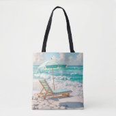 Chaise Lounge op White Ocean Sand Tote Bag (Voorkant)