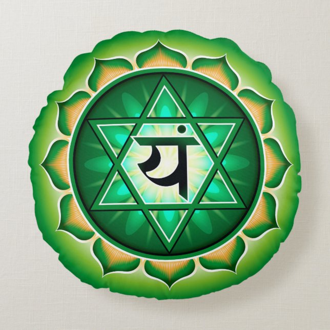 Chakra Anahata Yoga Round Pillow Rond Kussen (Voorkant)
