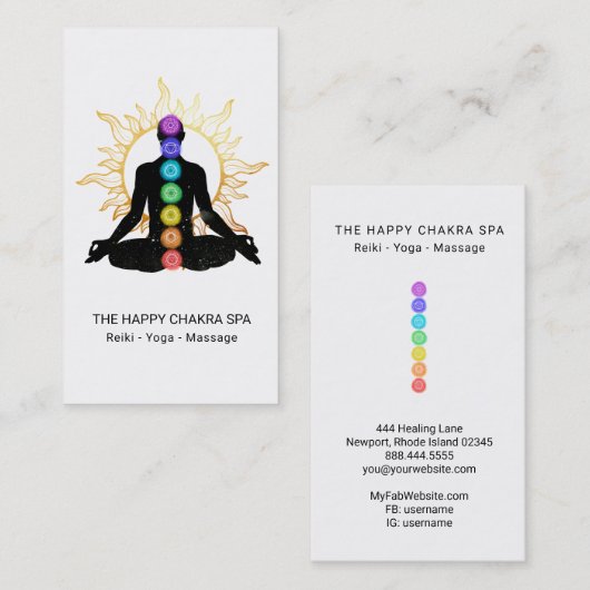 *~* Chakra Healing Meditation Lotus Pose Man Sun Visitekaartje (Voorkant / Achterkant)