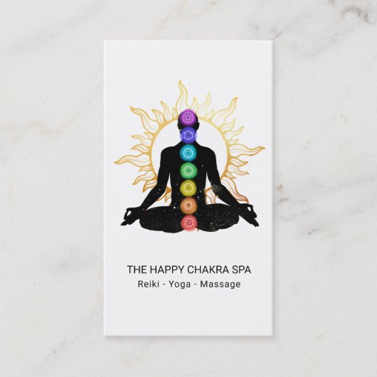 *~* Chakra Healing Meditation Lotus Pose Man Sun Visitekaartje (Voorkant)