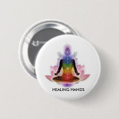 CHAKRA LOTUS PERSON, GEZONDE HANDEN RONDE BUTTON 5,7 CM (Voorkant /achterkant)