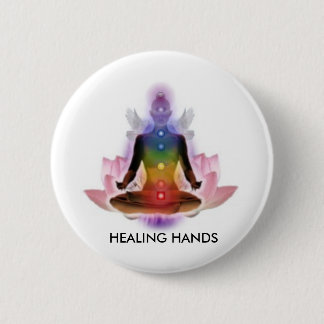 CHAKRA LOTUS PERSON, GEZONDE HANDEN RONDE BUTTON 5,7 CM