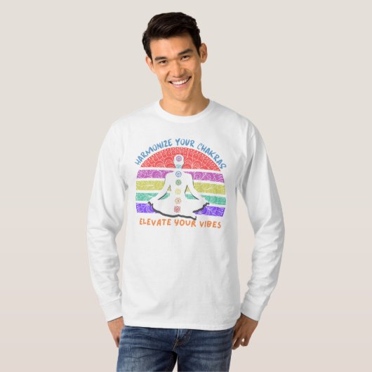 Chakra Meditation Yoga Rainbow Sunset T-shirt (Voorkant volledig)