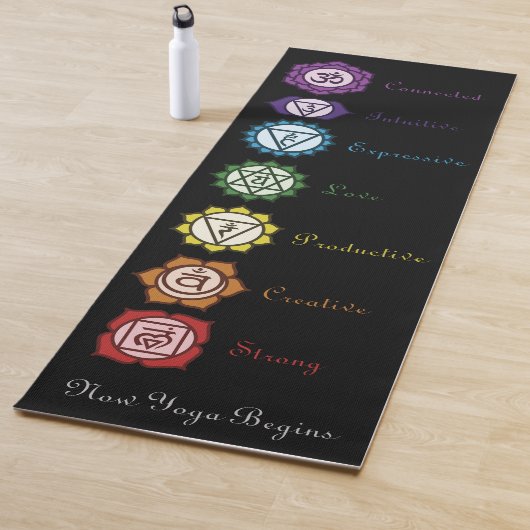 Chakra nu yoga begint zwart yogamat (In situ)