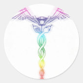 Chakra Rainbow Caduceus Ronde Sticker (Voorkant)