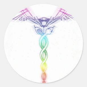 Chakra Rainbow Caduceus Ronde Sticker