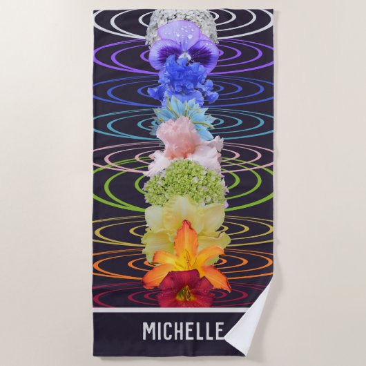 Chakra Rainbow Colorful Flowers Custom Beach Towel Strandlaken (Voorkant)