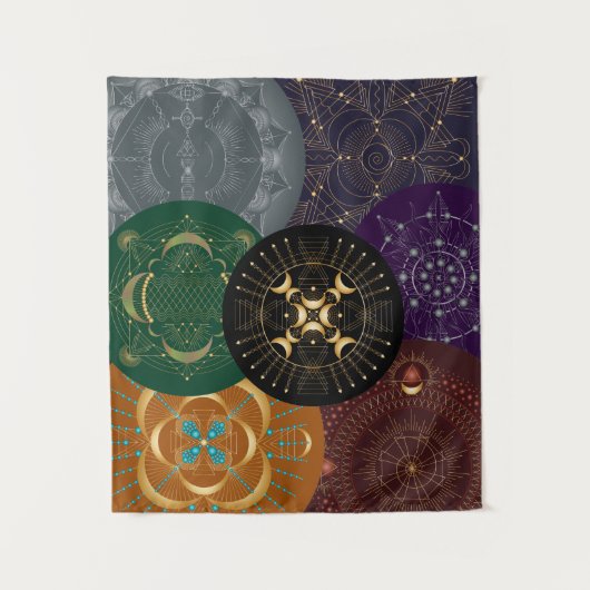 Chakra Shadow Mandala Collage Multi-Color Tapestry Wandkleed (Voorkant)