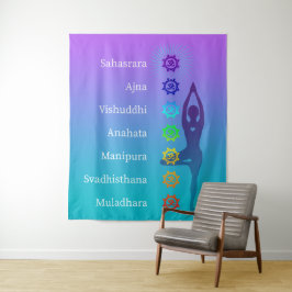 Chakra Tree Pose: Spirituele kunst Yoga Meditatie Wandkleed