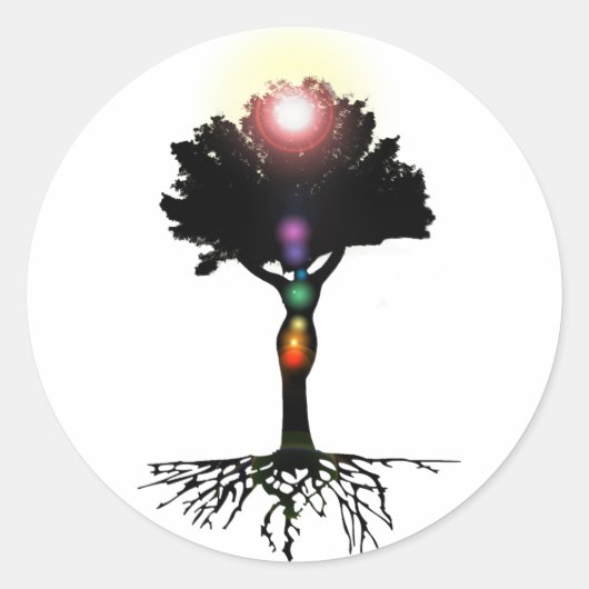 Chakra Tree Ronde Sticker (Voorkant)
