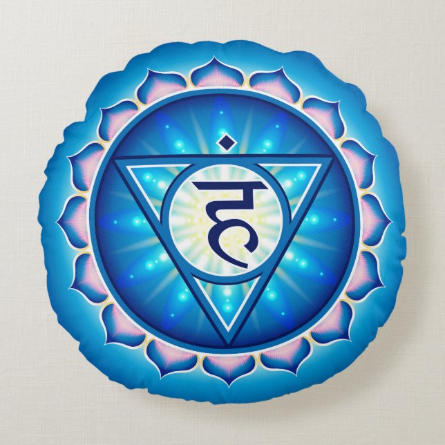 Chakra Vishuddha Yoga Round Pillow Rond Kussen (Voorkant)