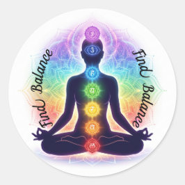 Chakra's Meditatiekunst | Zeven Kleurrijke Symbole Ronde Sticker