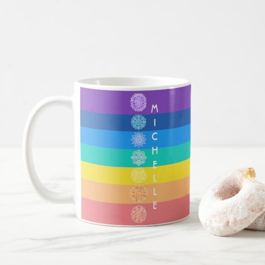 Chakras Rainbow Seven Mandalas Koffiemok (Met donut)