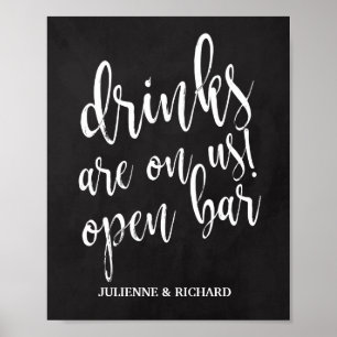Chalboard Wedding Open Bar 8x10-teken Poster