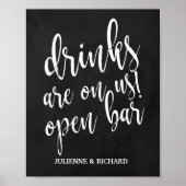 Chalboard Wedding Open Bar 8x10-teken Poster (Voorkant)