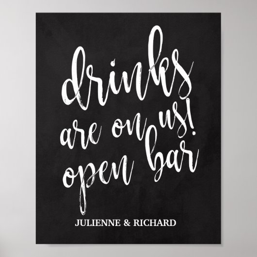 Chalboard Wedding Open Bar 8x10-teken Poster (Voorkant)